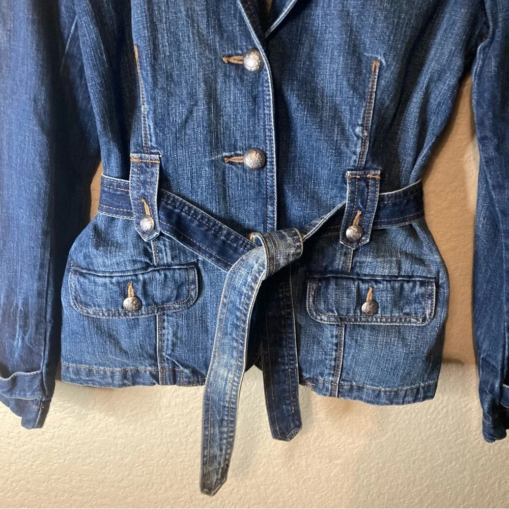 Lauren Ralph Lauren VTGE‎ Y2K Size Medium Denim Belted Blazer Jacket Button - Picture 2 of 15